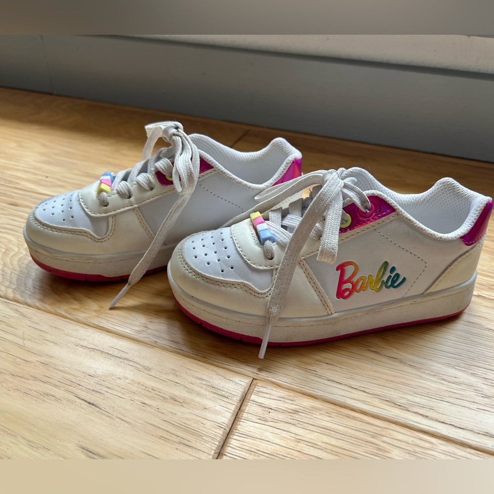 Barbie Kids Sneakers - White with Hot Pink and Rainbow Accent beads